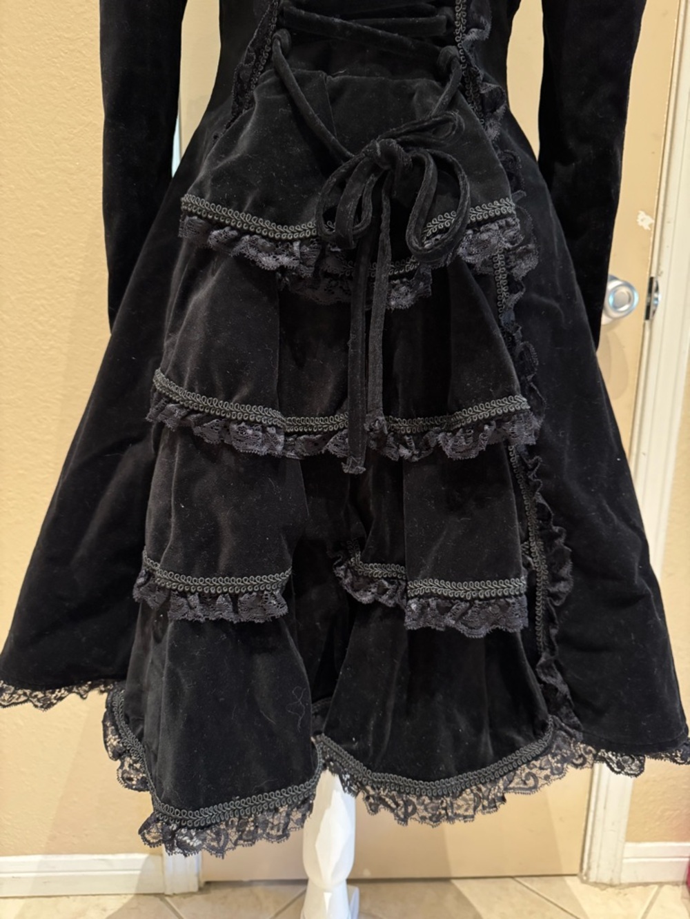 Spin Doctor Black Velvet Lace-Trimmed Goth Steampunk Victorian Coat - Picture 6 of 16